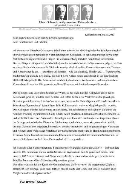 Elternbrief Oktober 2013 - Albert-Schweitzer-Gymnasium