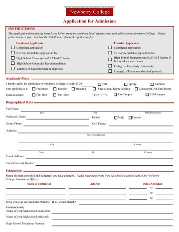 Application for Admission - Newberry College
