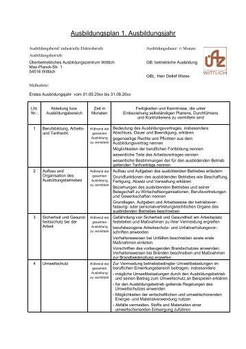 Ausbildungsplan Elektroniker/in für Betriebstechnik