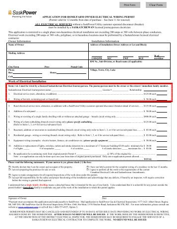 Home/Farm Electrical Permit Application - SaskPower