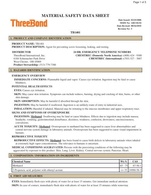 MATERIAL SAFETY DATA SHEET - Rocky Mountain ATV/MC