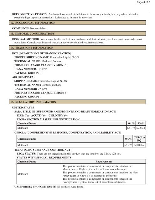 MATERIAL SAFETY DATA SHEET - Rocky Mountain ATV/MC