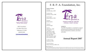 F. R. P. A. Foundation, Inc. - Florida Recreation and Park Association
