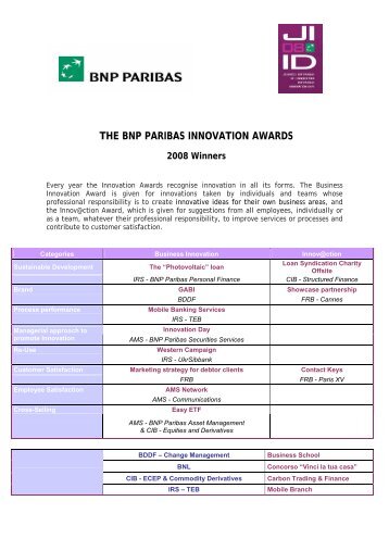 THE BNP PARIBAS INNOVATION AWARDS