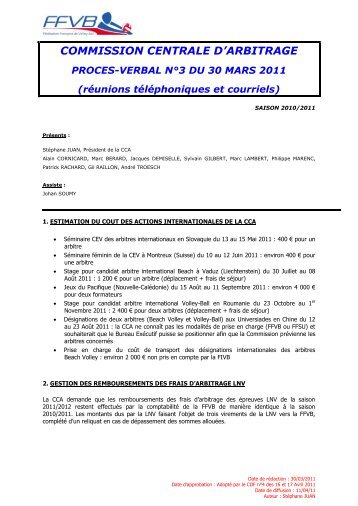 PV 3 - mars 2011 - Extranet FFVB