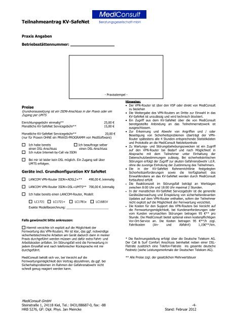 Teilnahmevertrag MediConsult KV-SafeNet - Medisoftware