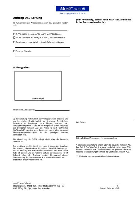 Teilnahmevertrag MediConsult KV-SafeNet - Medisoftware