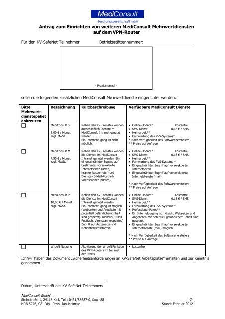 Teilnahmevertrag MediConsult KV-SafeNet - Medisoftware