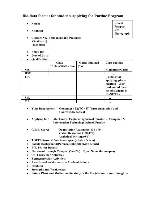biodata format for purdue applicant fall 2014 cummins biodate format