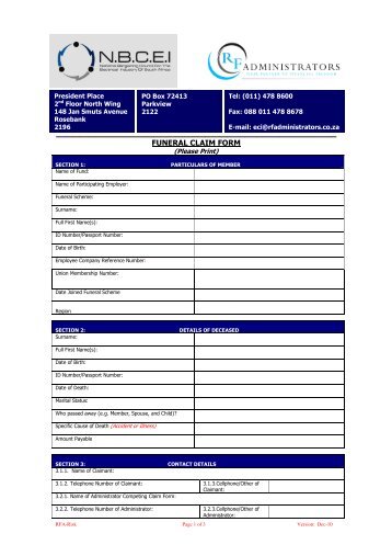 FUNERAL CLAIM FORM - nbcei