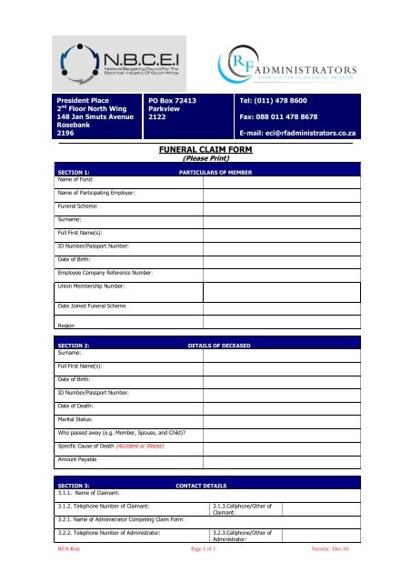 FUNERAL CLAIM FORM - nbcei