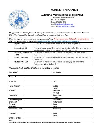 AWC Membership application form - American Women's Club of the ...