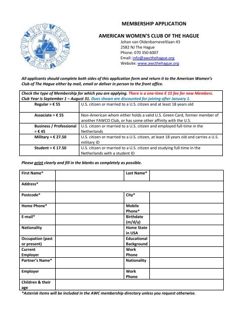 AWC Membership application form - American Women's Club of the ...