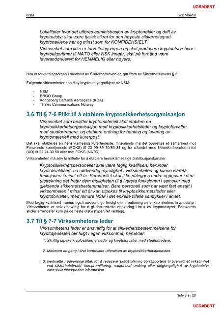 Veiledning i administrativ kryptosikkerhet - NSM