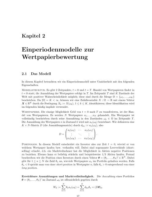 Vorlesungsskript Finanzmathematik I