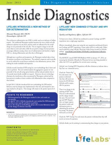 Inside Diagnostics - June 2013 - Lifelabs