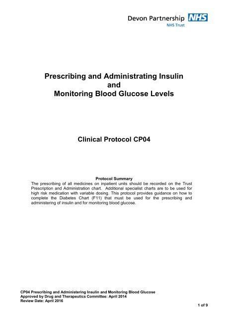 Blood Glucose Insulin Chart