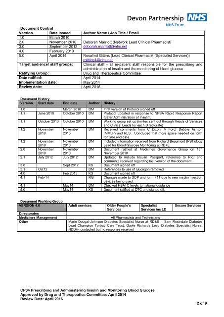 CP04 Insulin and Blood Glucose - Devon Partnership NHS Trust