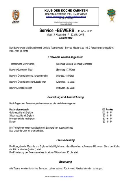 Informationen Service-Bewerb Gast 2013 "40 Jahre KKK"