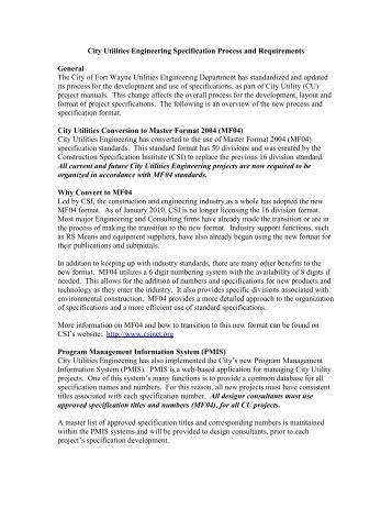 City Utilities Engineering Specification Process ... - City of Fort Wayne