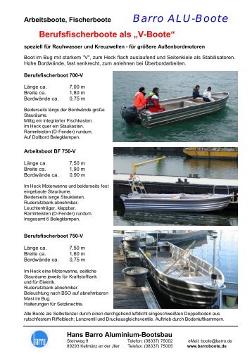 Arbeitsboote, Fischerboote Barro ALU-Boote Berufsfischerboote als