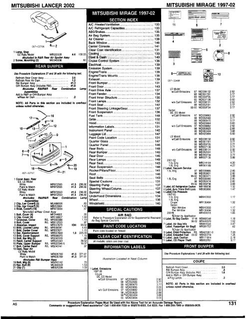 Mitsubishi Lancer Parts Listing Complete 97 2002 Pdf Lil Evo