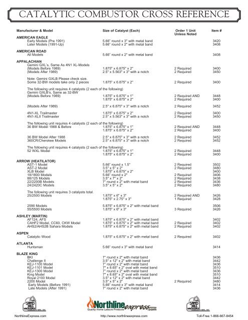 Catalytic Combustor Cross Reference Chart - NorthlineExpress.com