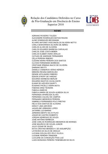 RelaÃ§Ã£o dos Candidatos Deferidos no Curso de PÃ³s-GraduaÃ§Ã£o em ...