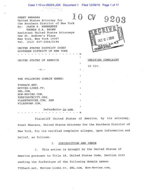 Case 1:10-cv-09203-Jgk Document 1 Filed 12/09/10 Page 1 of 17