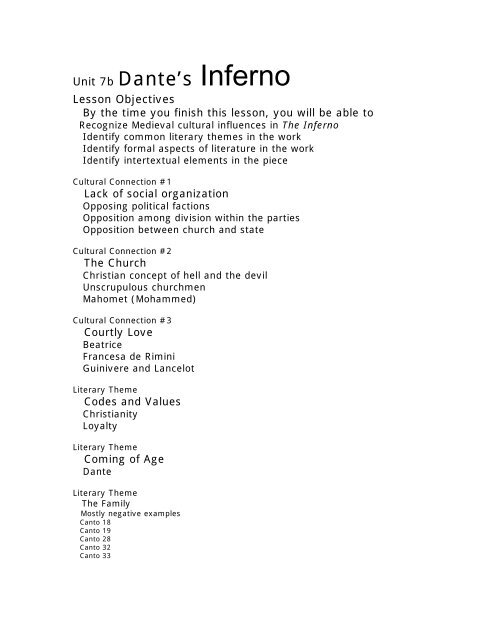 Dante's Inferno Individual Notes Pages PDF