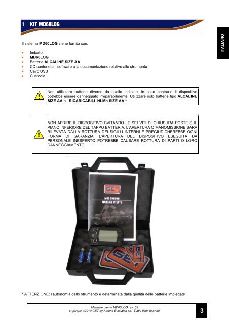 MD60LOG MANUALE UTENTE - GET by Athena