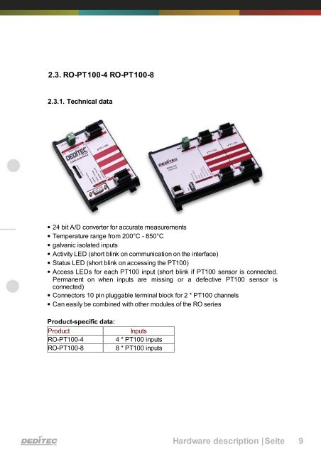 RO-PT100-4/RO-PT100-8 | DEDITEC Manual