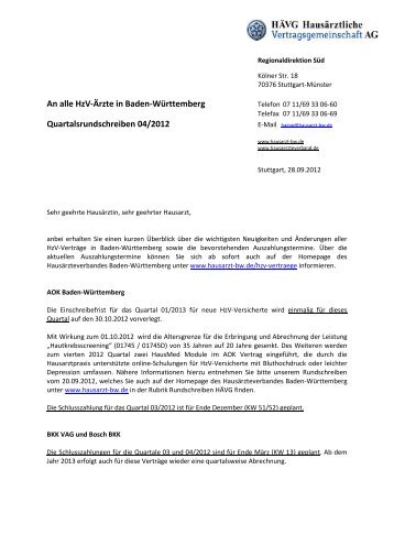 Quartalsrundschreiben - MEDI Verbund Baden-Württemberg