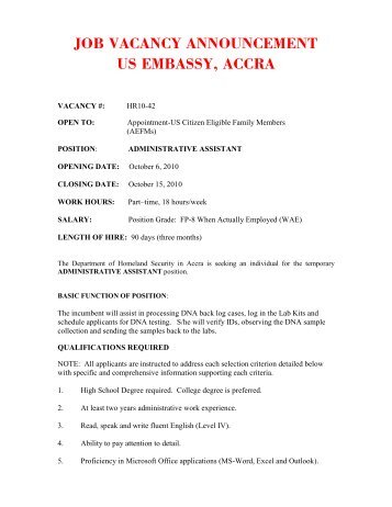 job vacancy announcement us embassy, accra - Embassy of the ...