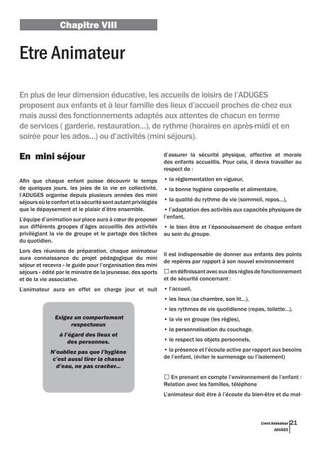 Livret Animateur Livret Animateur - Démarche Qualité - Aduges