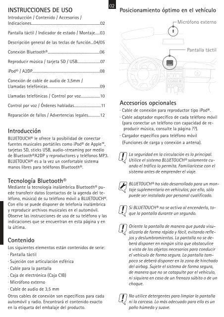 Instrucciones de uso - BlueTouch