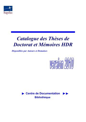 Catalogue des ThÃ¨ses de Doctorat et MÃ©moires HDR - All in web