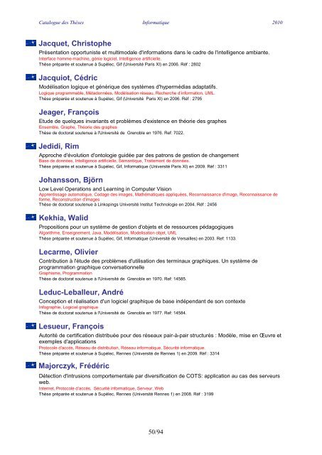 Catalogue des ThÃ¨ses de Doctorat et MÃ©moires HDR - All in web