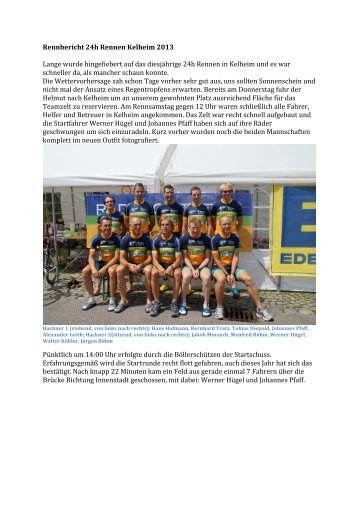 Rennbericht 24h Rennen Kelheim 2013 - TSV Gaimersheim Radsport