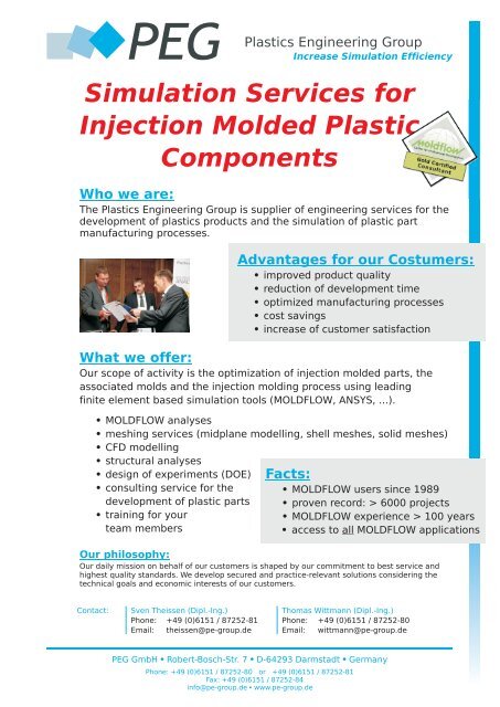 Simulation Services For Injection Molded Plastic Components - PEG