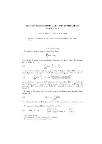 Sum of Arctangents and Some Formula of Ramanujan