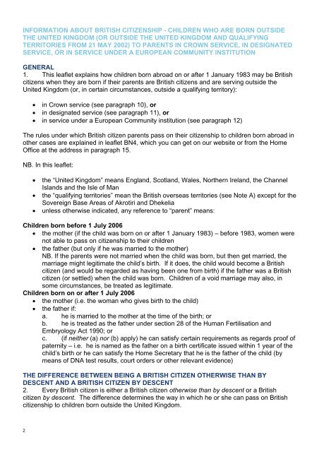 BN6 - Children who are born outside the United - UK Border Agency ...