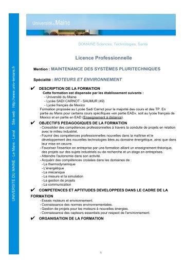 Licence Professionnelle - Faculté des Sciences et Techniques ...