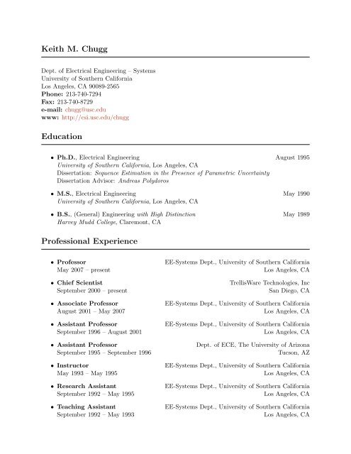 Keith Chugg's CV - The Communication Sciences Institute ...