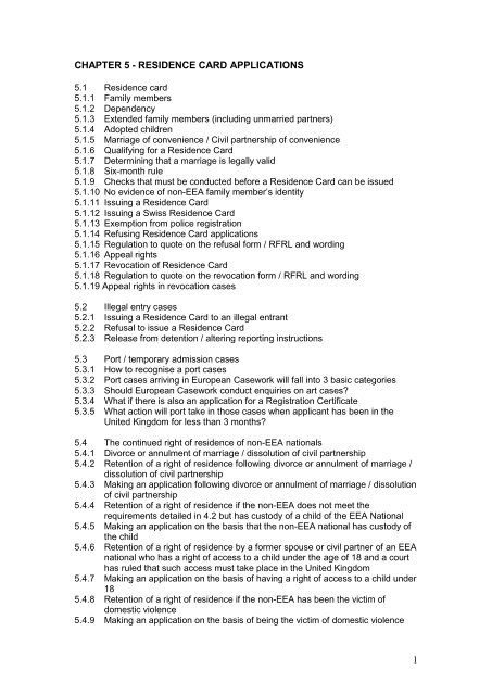 Chapter 5 - Residence Card Applications - UK Border Agency ...