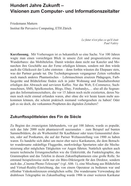 Hundert Jahre Zukunft - The Distributed Systems Group - ETH Zürich