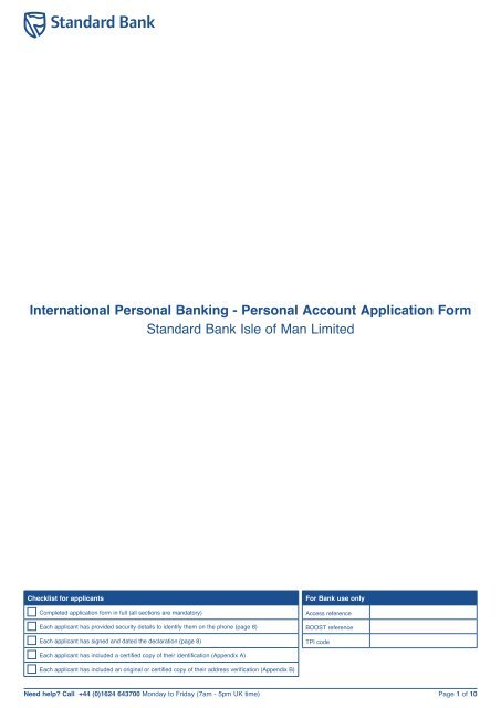 Offshore Personal Account Application Form - Standard Bank Offshore