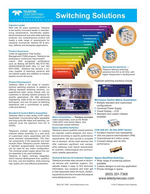 Download our Microwave Switches Selection ... - Teledyne Relays