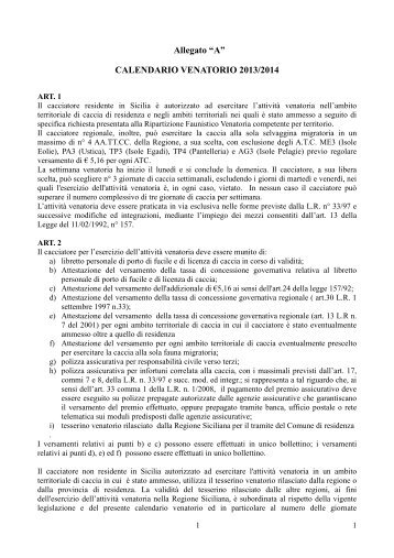 Allegato A BOZZA CALENDARIO VENATORIO 2013 2014