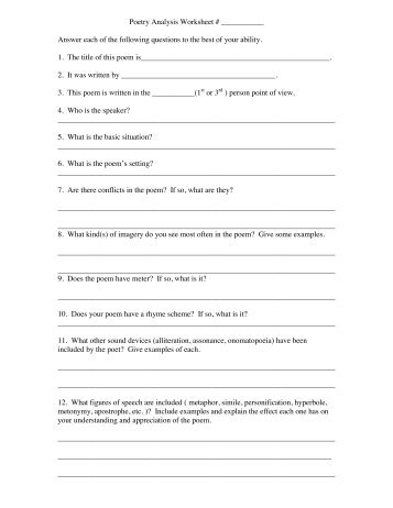 Poetry Analysis Worksheet # JJJJJJJJJJJ Answer each of the ...